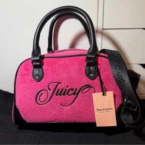Juicy Couture Hot Pink Velvet Satchel with Black Trim